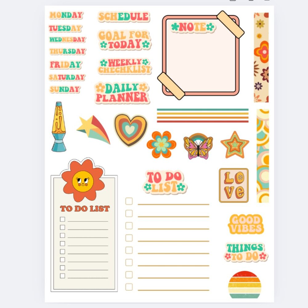 Handmade Retro Themed Planner Stickers, journal, Calendar, organize, 70s